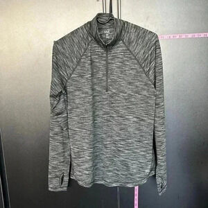 DSG Athletic Quarter zip pullover,thumb holes,lightweight,heathered black/gray